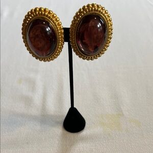 Vintage 198’s Elegant Gold and Brown Beaded Earrings
